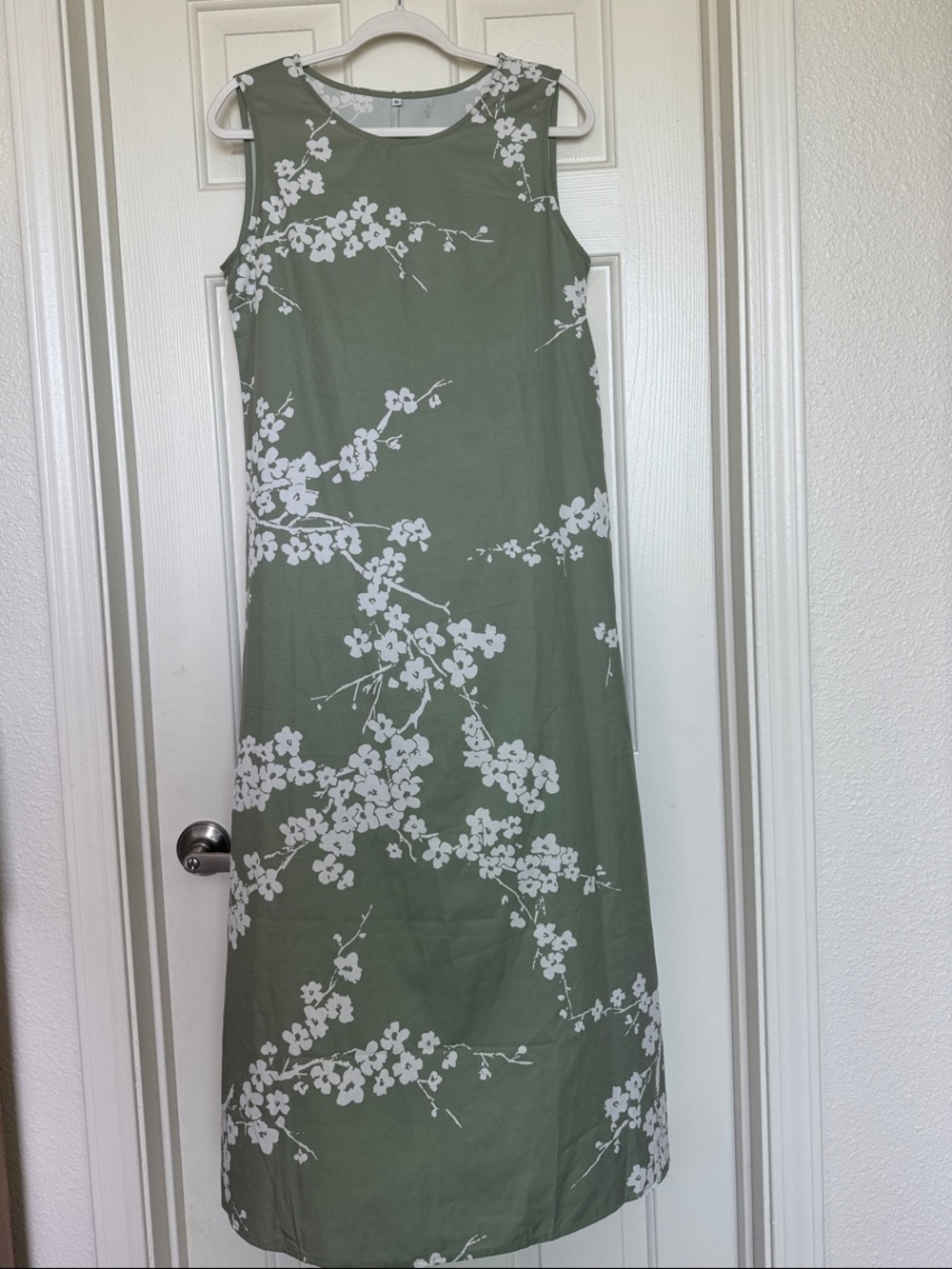 Sleeveless Green Floral Midi Dress - White Blossom Print